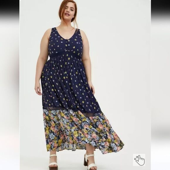Torrid Blue and White Sleeveless V-Neck Sundress - Picture 1 of 8